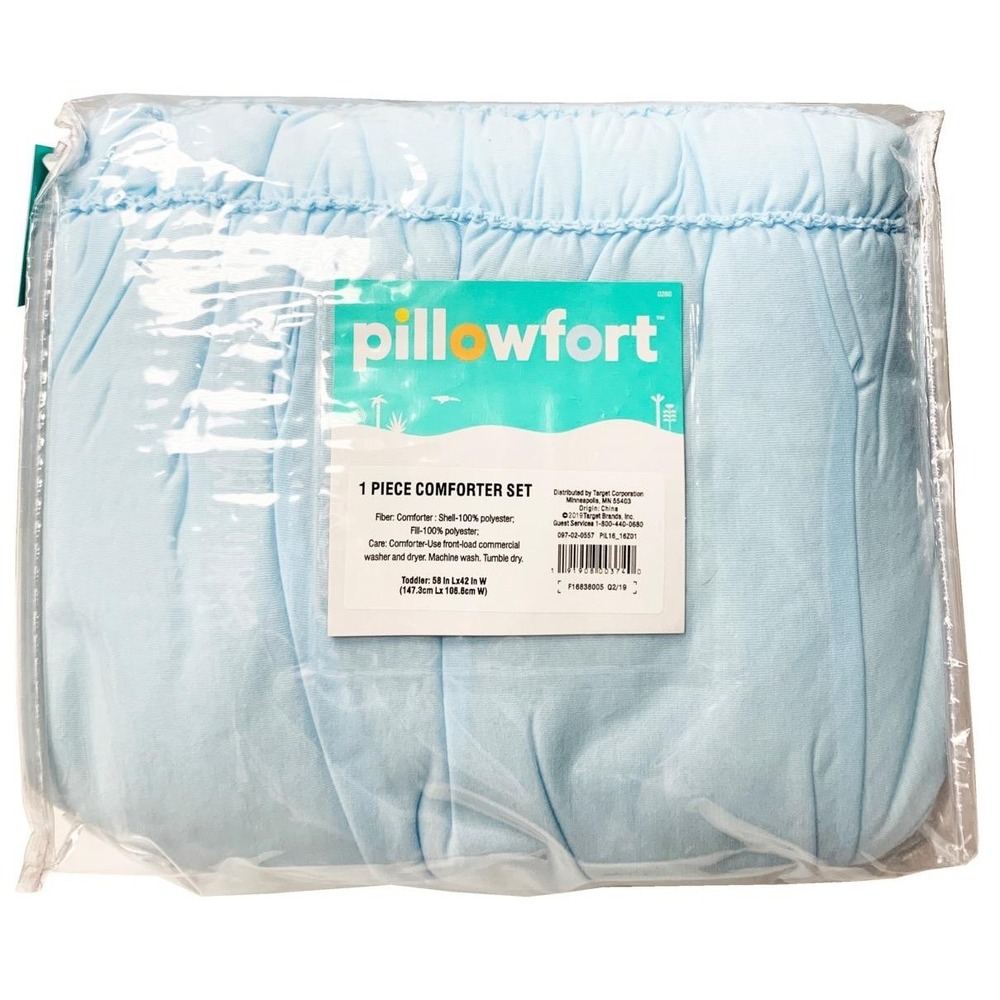 NEW PIllowfort Toddler Size Light Blue Comforter Ruched Bedding 42" x 58"